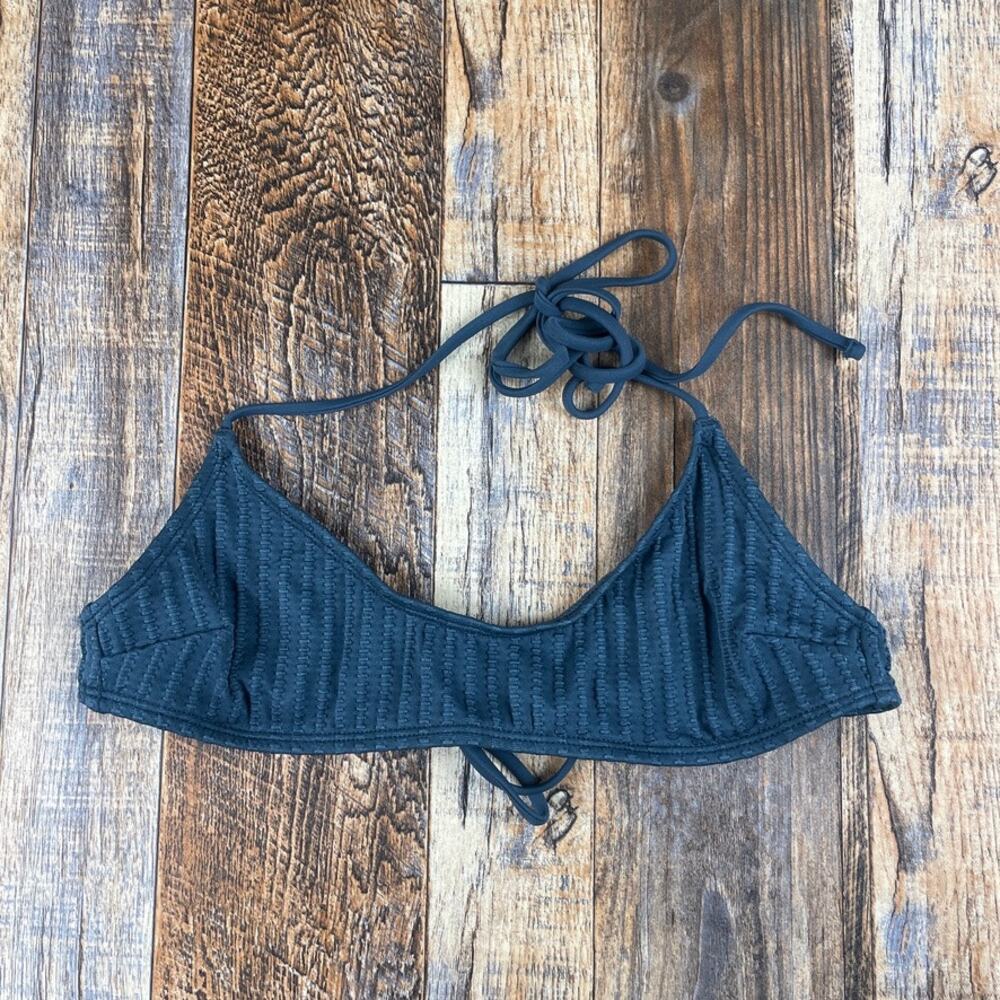 Asos Women's Sz. 2 Slate Blue Polyester Elastane Rib Scoop Halter Bikini Top
